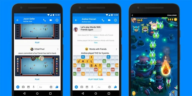 Facebook Messenger Instant Games examples: 8 Ball Pool, Words With Friends