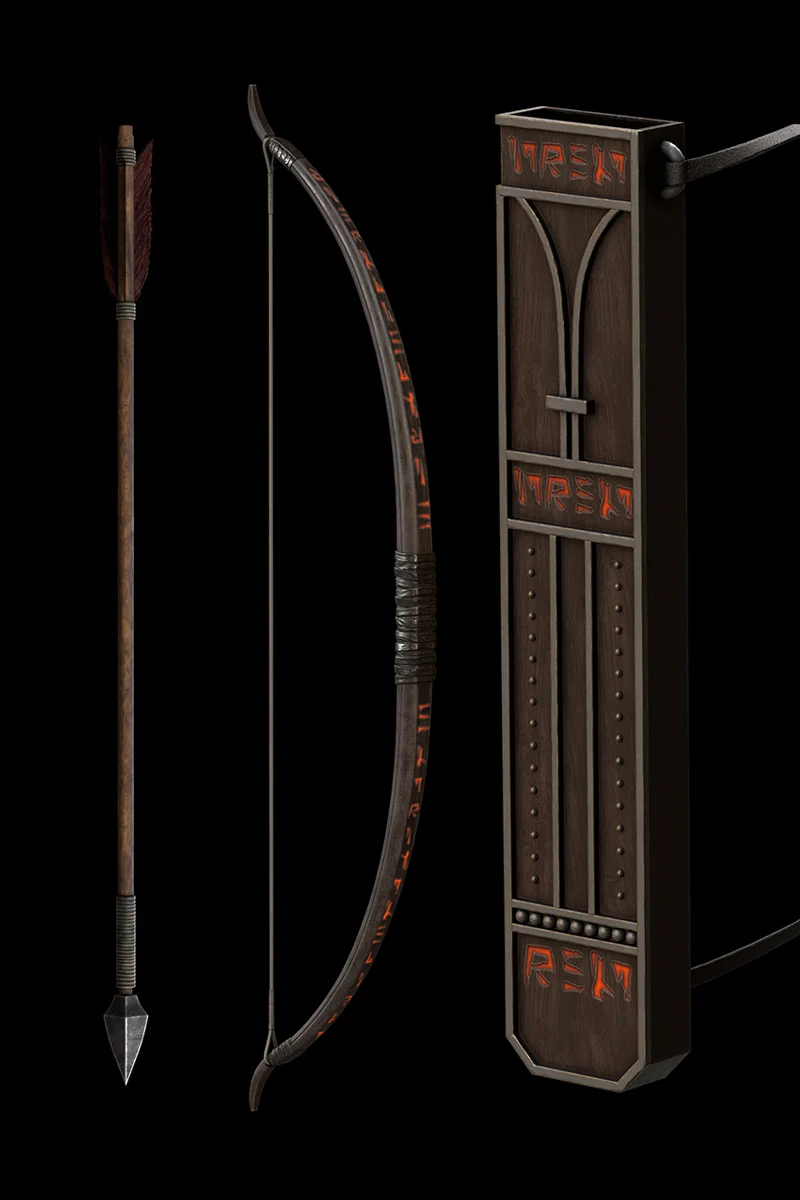 3D ranged weapon model, a bow set