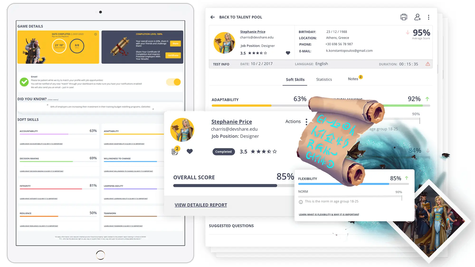 Owiwi HR gamification platform, candidate soft-skill report