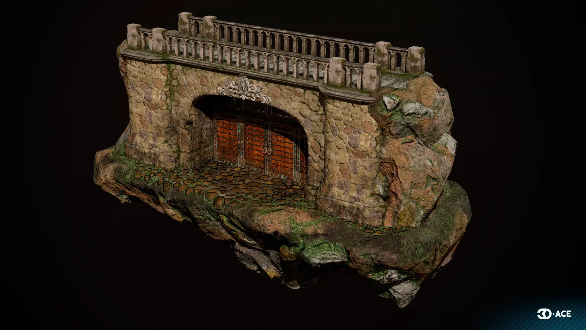 A 3D environment asset by Game-Ace, a bridge and gate structure