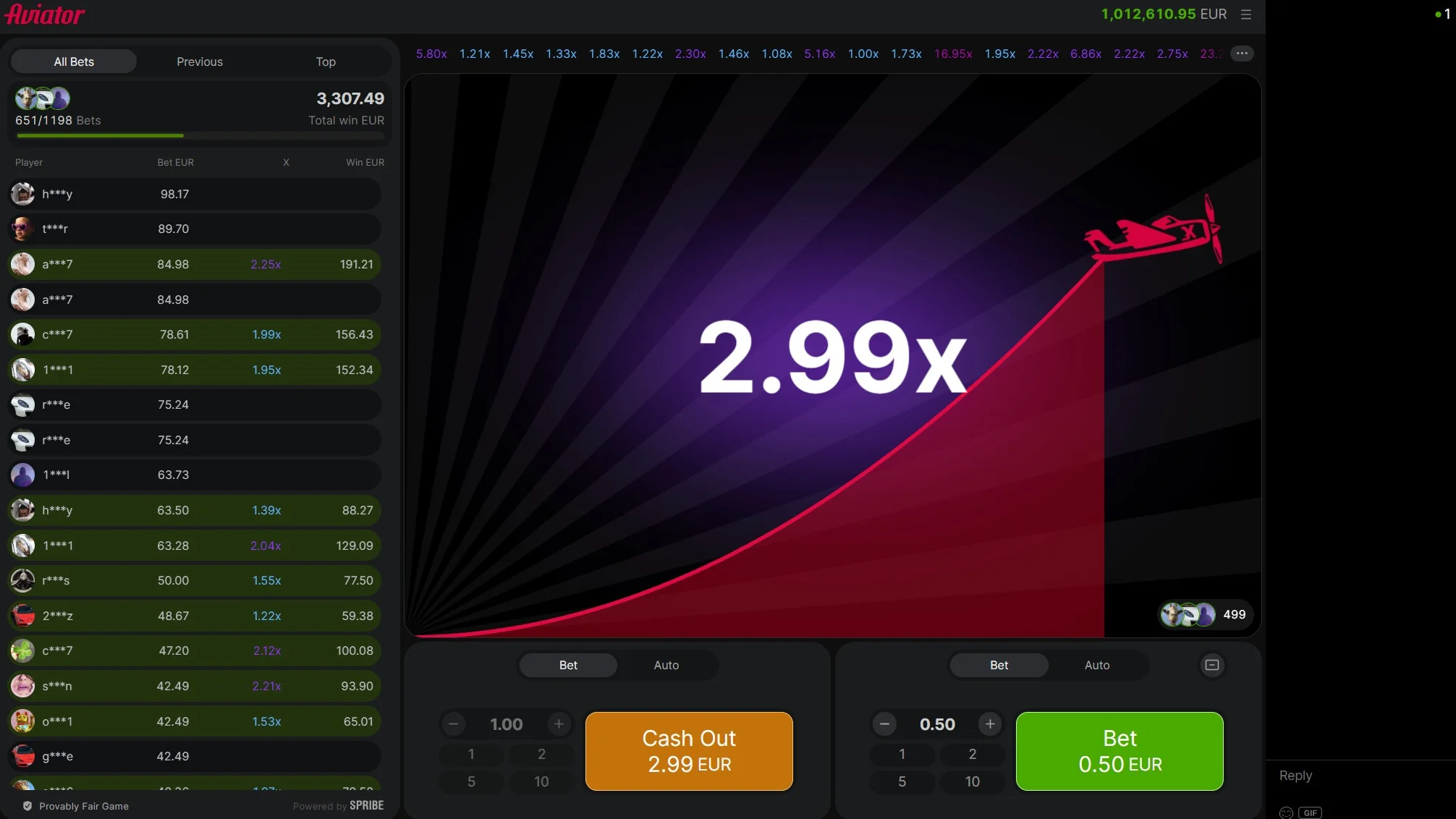 Aviator crash game multiplier graph UI