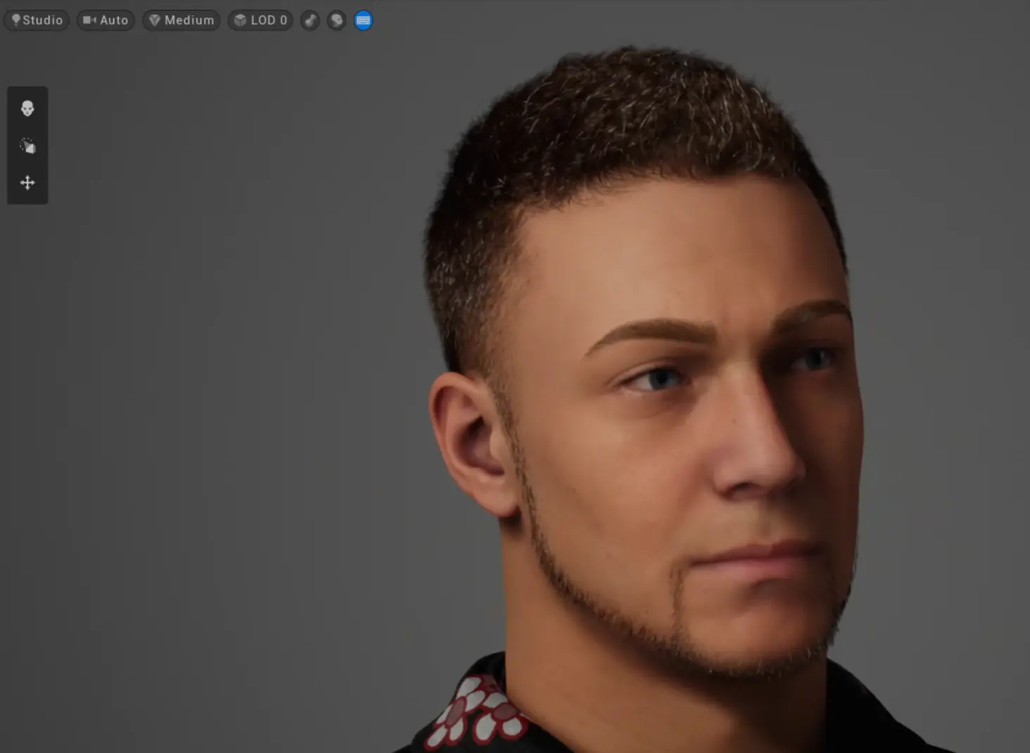 Close-up of MetaHuman face for realistic game character development