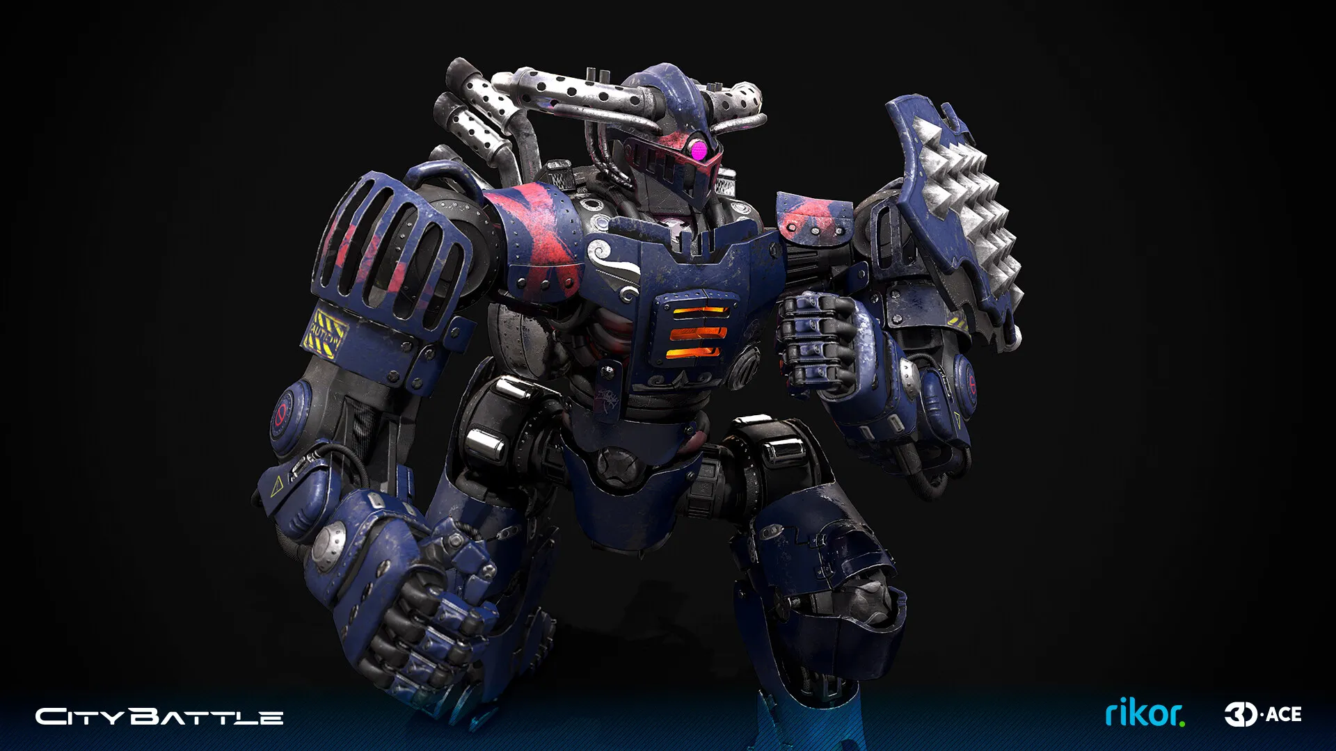 Blue armored robot game character