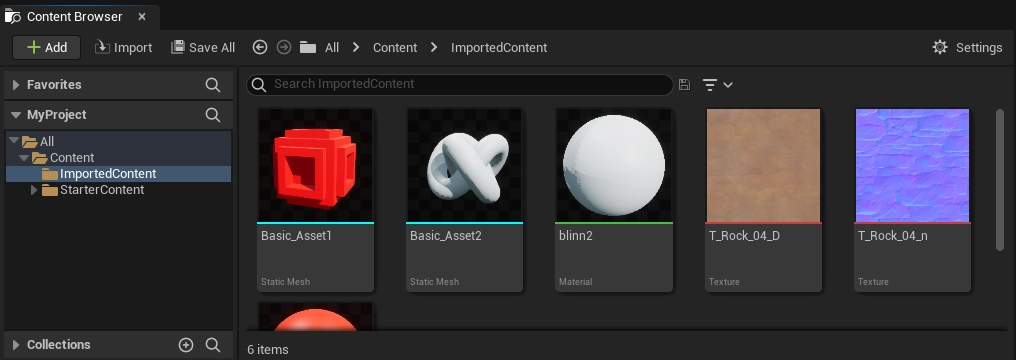 Unreal Engine 3D modeling imported assets in Content Browser