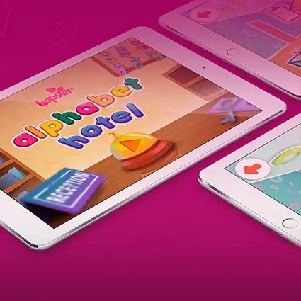 Hopster's alphabet hotel game top menu